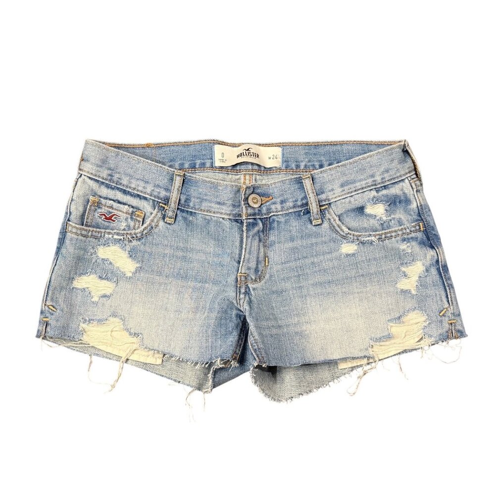 VTG Y2K Hollister Women 0 White Denim Micro Mini Shorts Rave Festival Trendy 00s